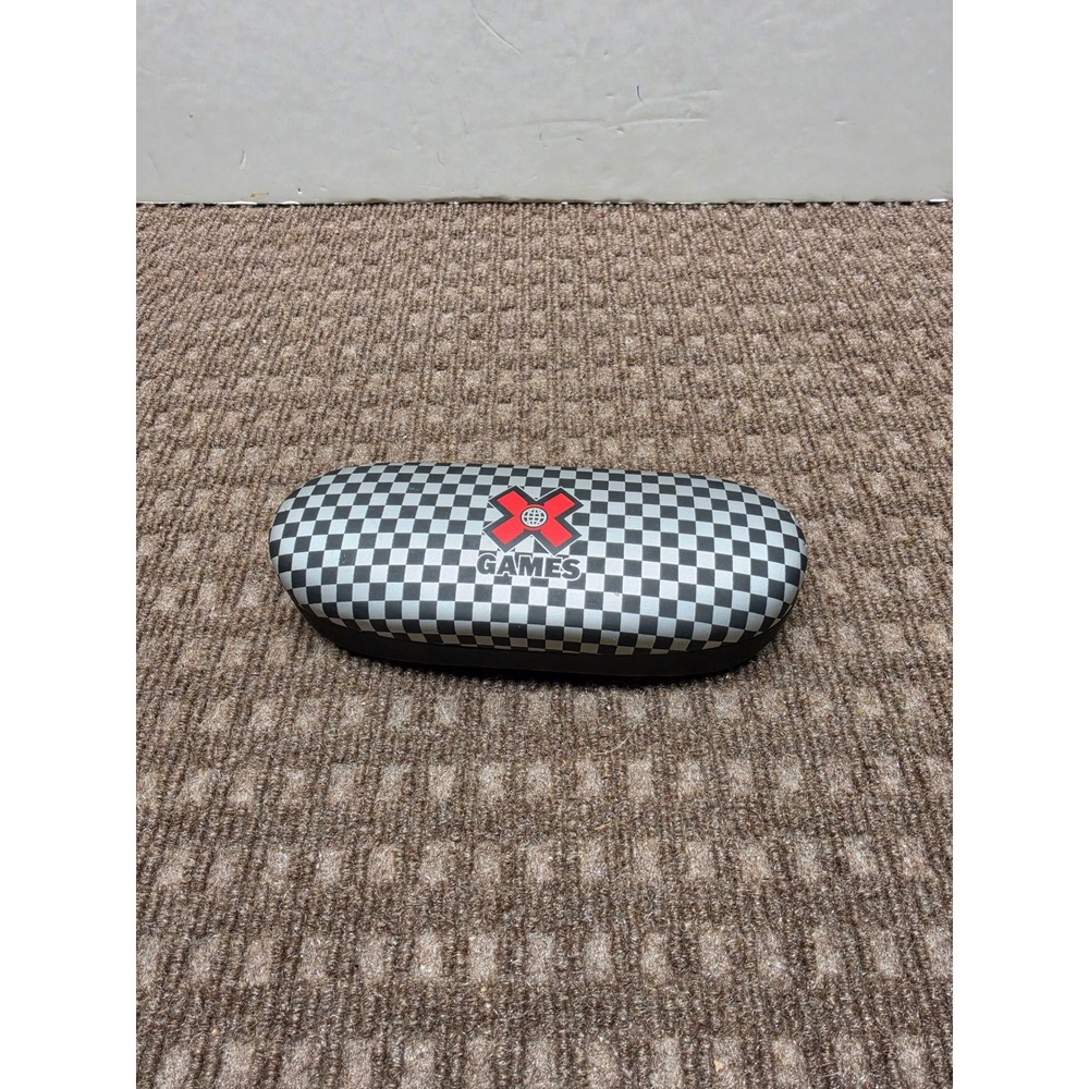X Games Hard Shell Sunglasses Eyeglass Case Checkered Black Silver Red Logo